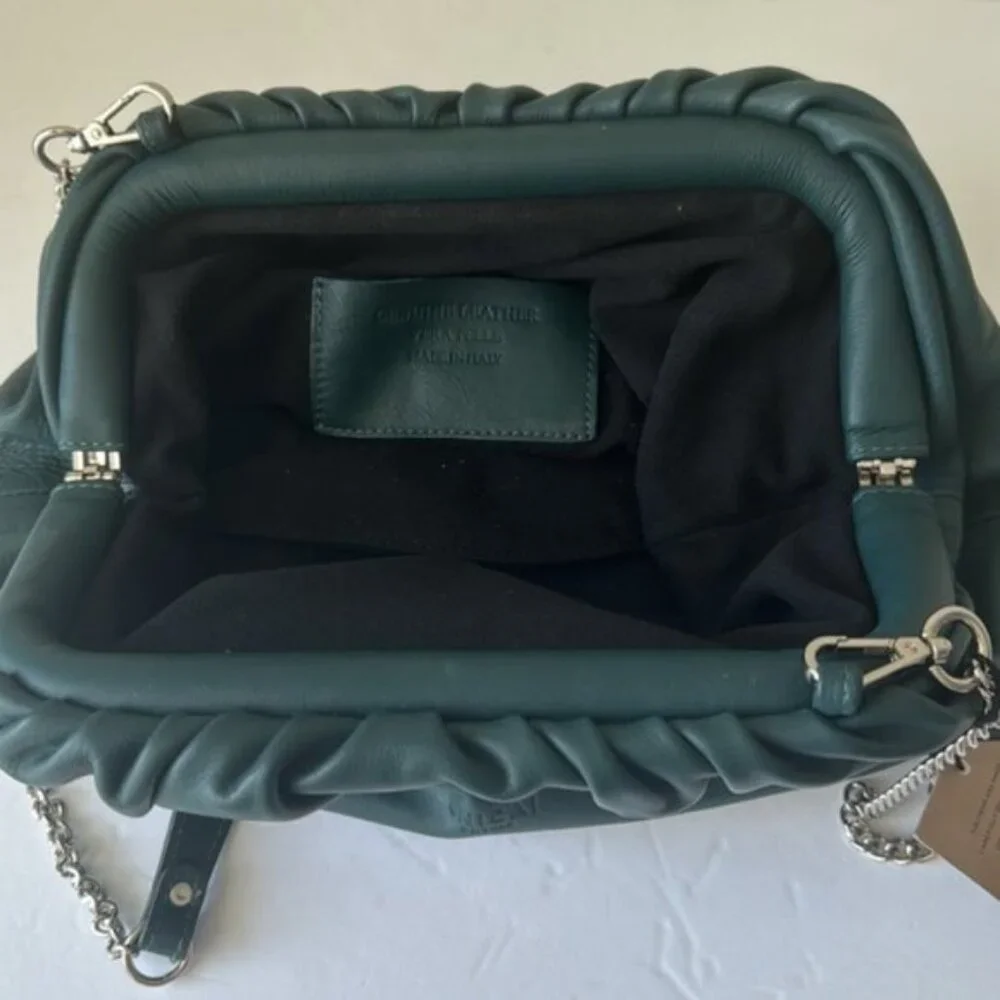 Unica! Firenze Leather Blue Teal Crossbody Convertible Pleated Handbag Clutch